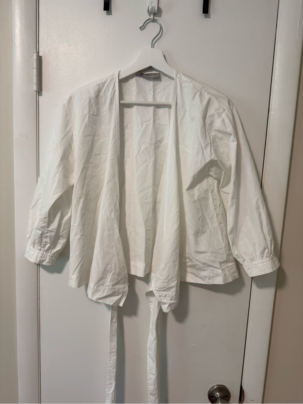 Everlane White Open-Front Tie Jacket